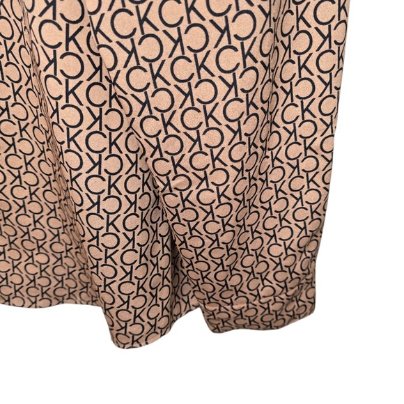 Calvin Klein Top Womens XL Tan CK Logo Button Up Blouse Roll Tab Sleeve - Picture 2 of 7